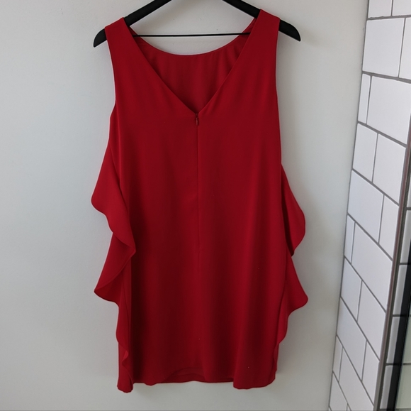 Trina Turk Cosmopolitan Ruby Red Cascading Ruffle Trim Dress - Picture 3 of 6